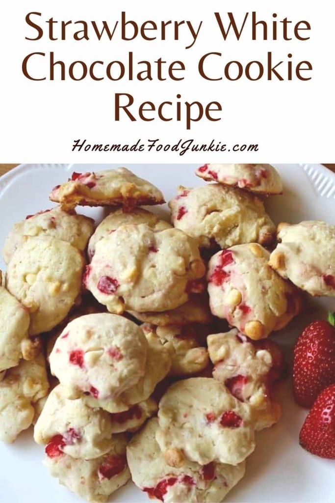 No Bake Cookies Recipe 3 Strawberry white chocolate cookie recipe-pin image