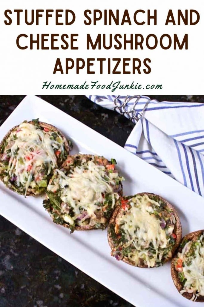 Stuffed spinach and cheese mushroom appetizers-pin image