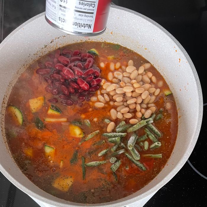 Healthy Olive Garden Minestrone Soup 9 add kidney and great northern beans to pot.
