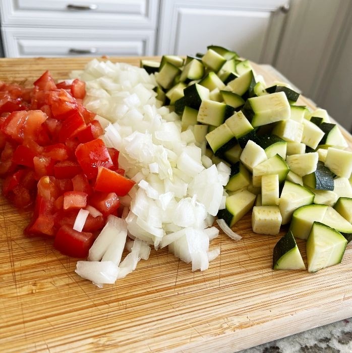 chopped tomatoes, onion and zucchini
