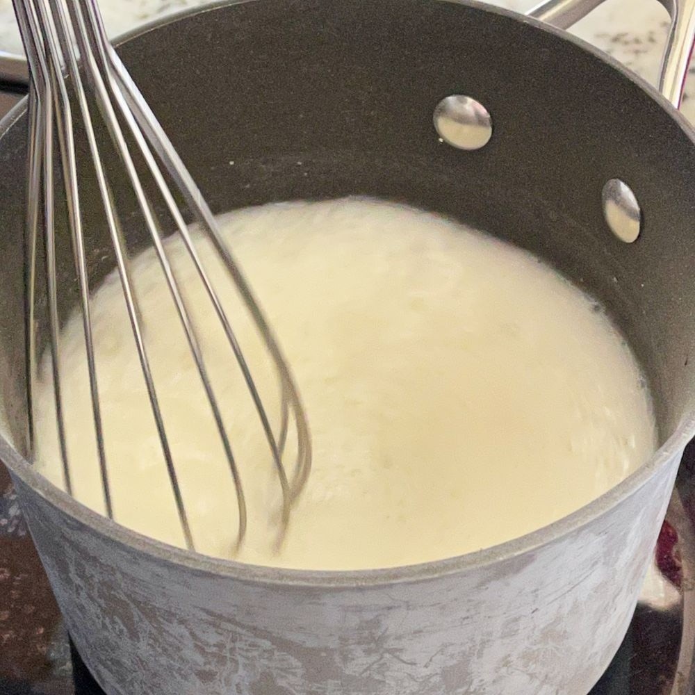 whisking a boiling pie filling