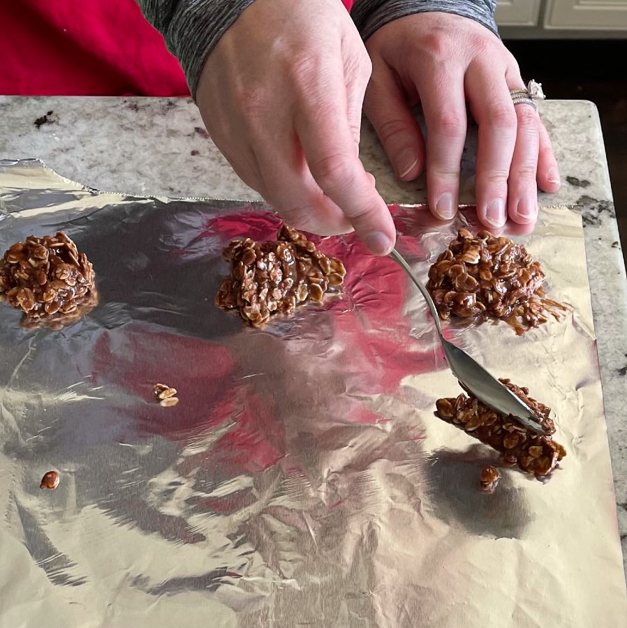 No Bake Cookies Recipe 15 spooning no bake cookies onto foil