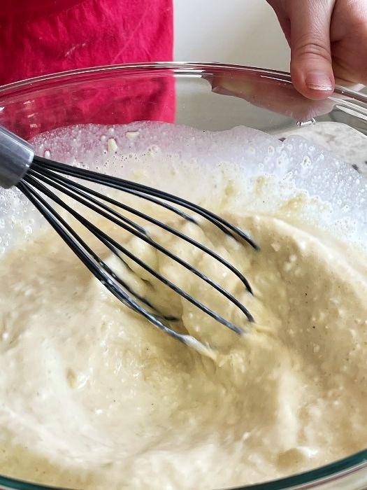 whisking bisquick batter- bisquick zucchini pie