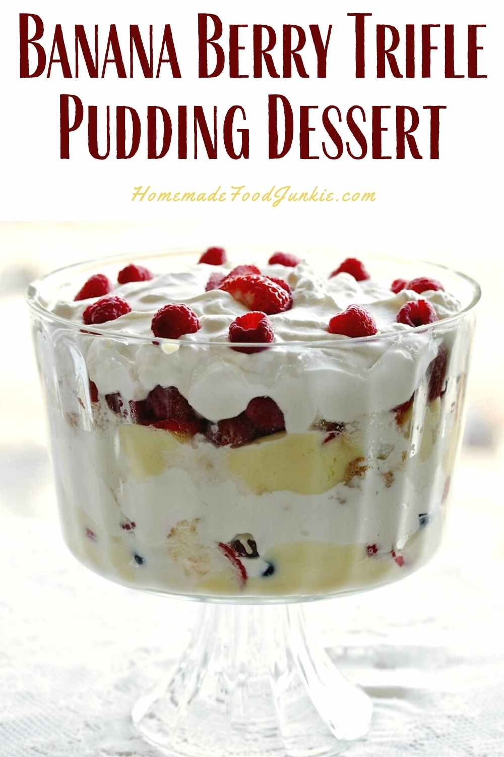Banana berry trifle pudding dessert-pin image