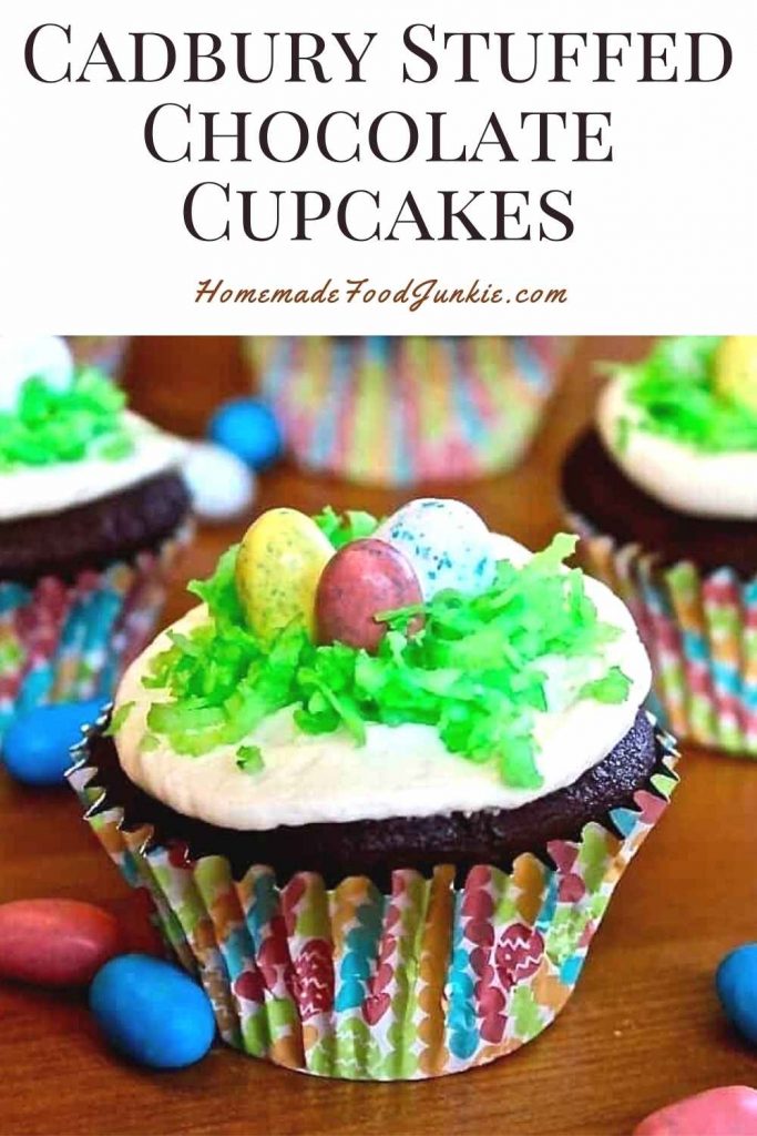 Cadbury stuffed chocolate cupcakes-pin image