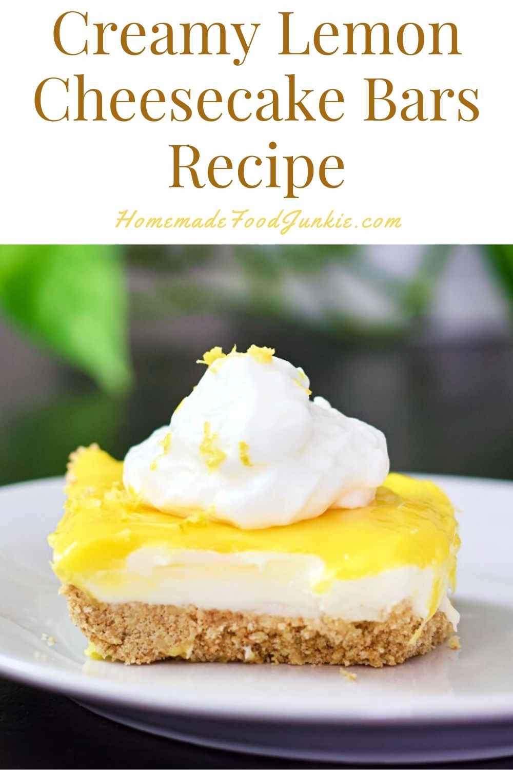 Blueberry Swirl Cheesecake with Blueberry Sauce 8 Creamy lemon cheesecake bars recipe-pin image