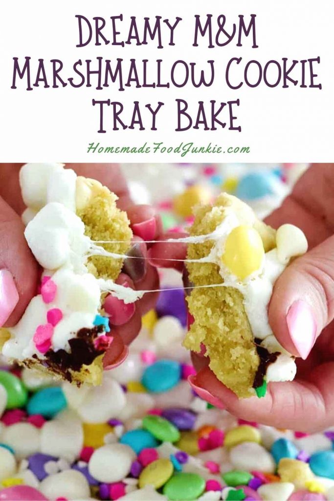 Dreamy m&m marshmallow cookie tray bake-pin image