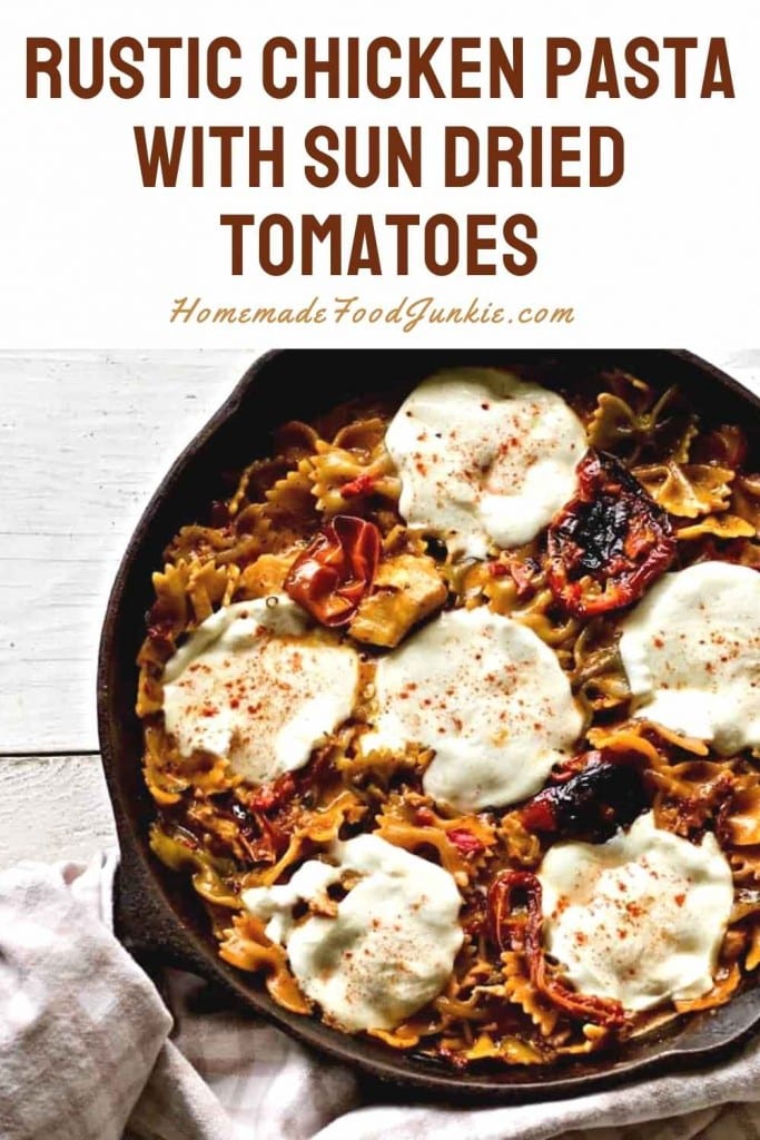 Rustic chicken pasta with sun dried tomatoes-pin image