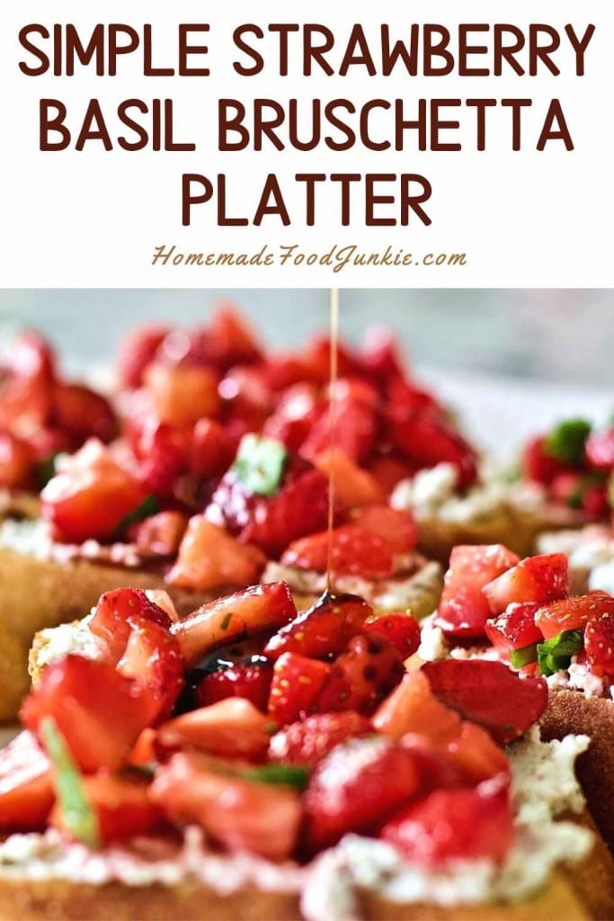 Simple strawberry basil bruschetta platter-pin image