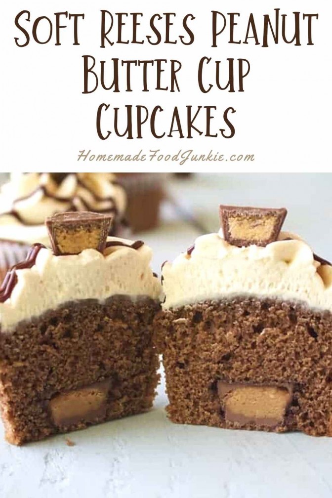 Soft reeses peanut butter cup cupcakes-pin image