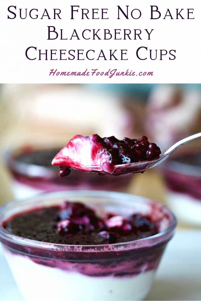 Sugar free no bake blackberry cheesecake cups-pin image