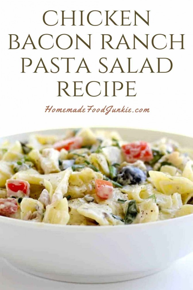 chicken bacon ranch pasta salad recipe-pin image