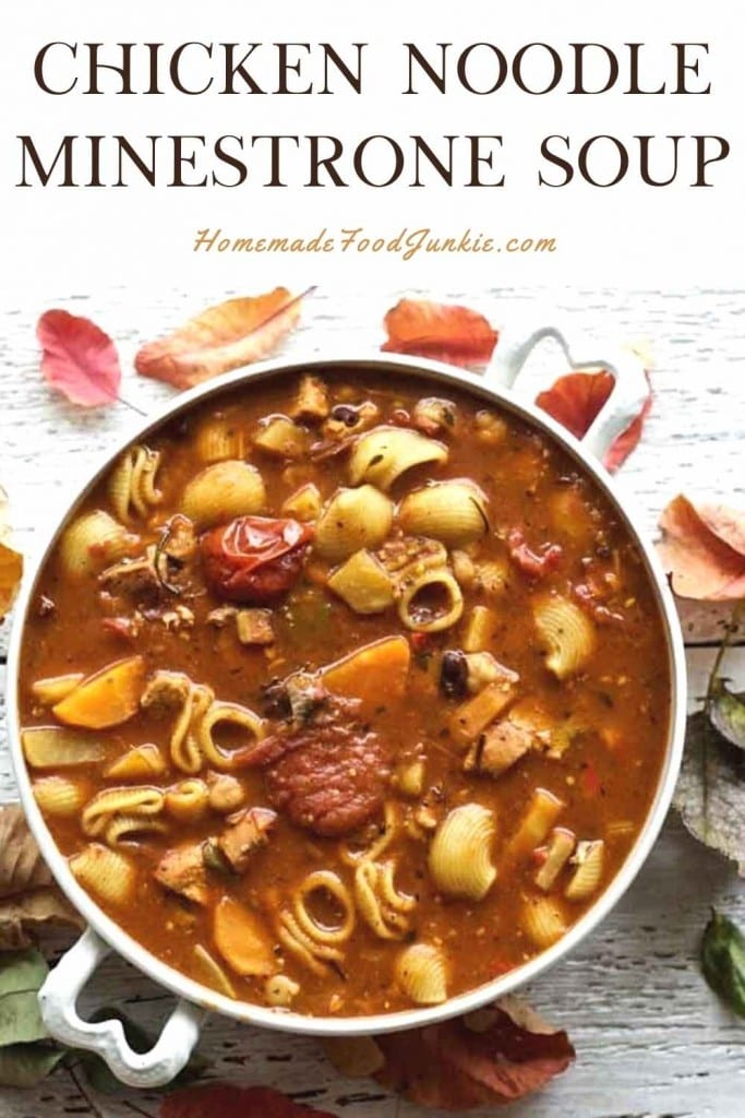 Chicken noodle minestrone soup-pin image