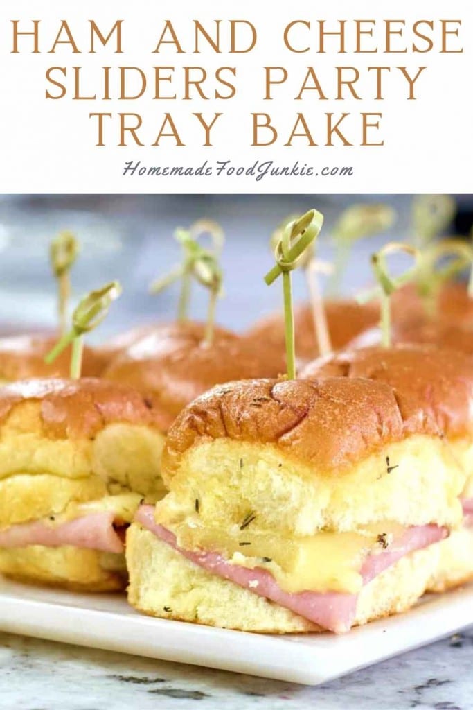Ham and cheese sliders party tray bake-pin image