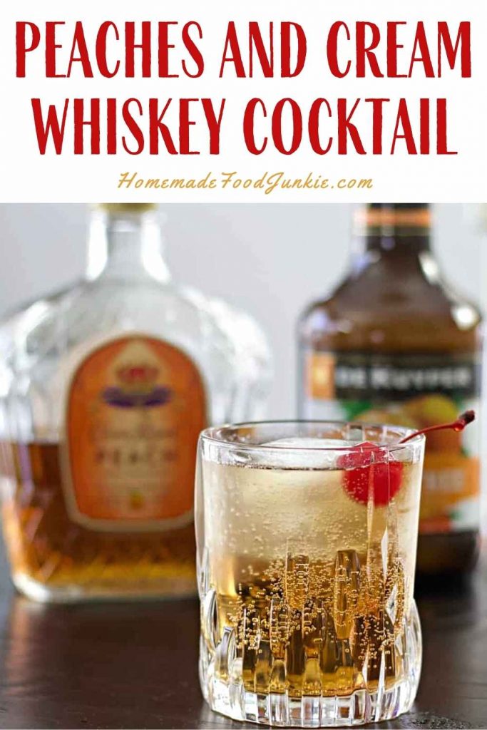 Peaches and cream whiskey cocktail-pin image