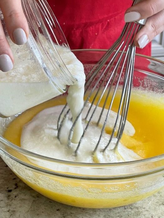 adding curdled milk