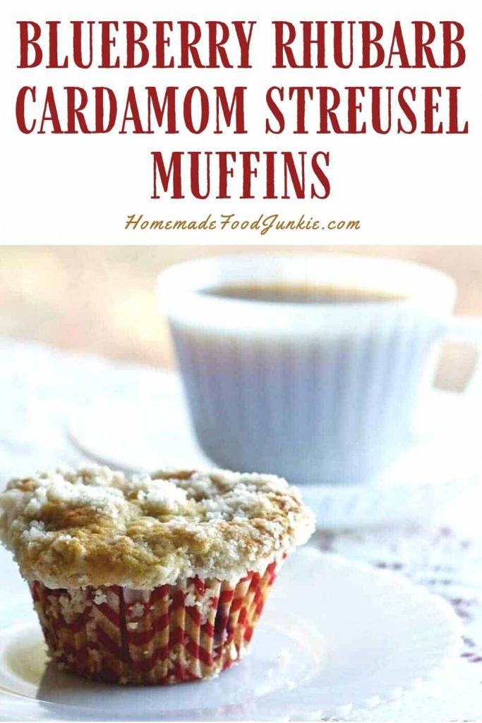 Blueberry rhubarb cardamon streusel muffins-pin image