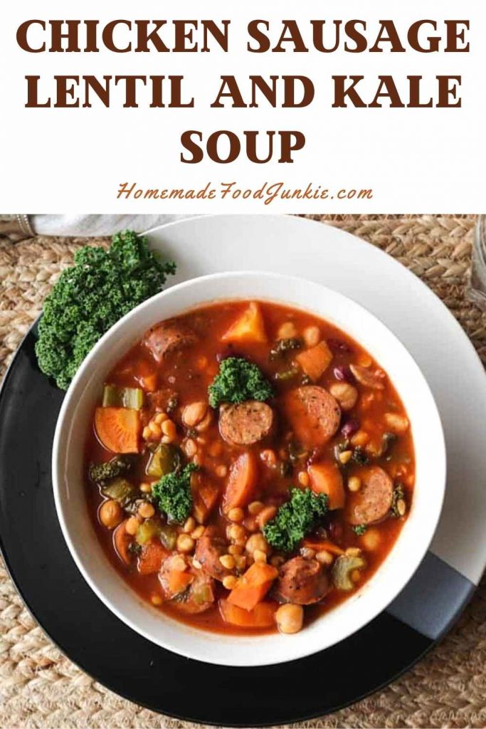 Instant Pot Lentil Soup Recipe 25 Chicken sausage lentil and kale soup-pin image