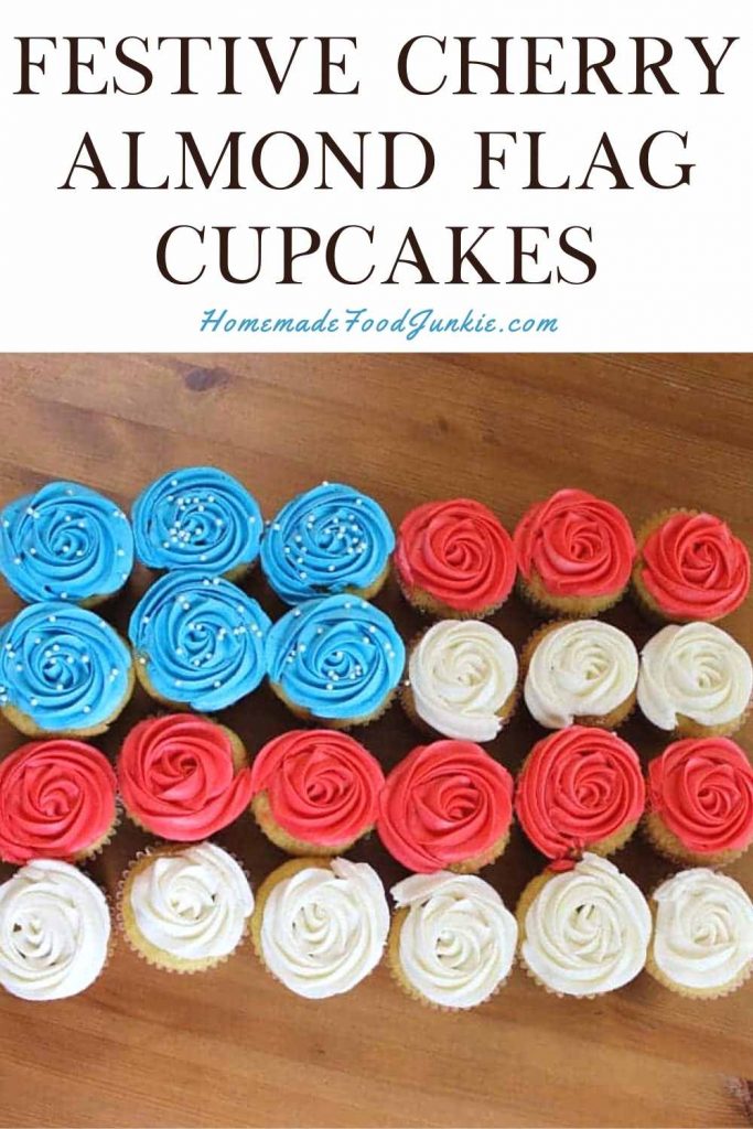 Festive cherry almond flag cupcakes-pin image