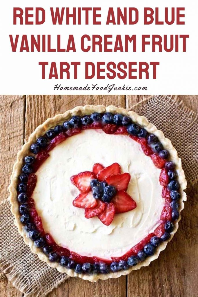 red white and blue vanilla cream fruit tart dessert-pin image