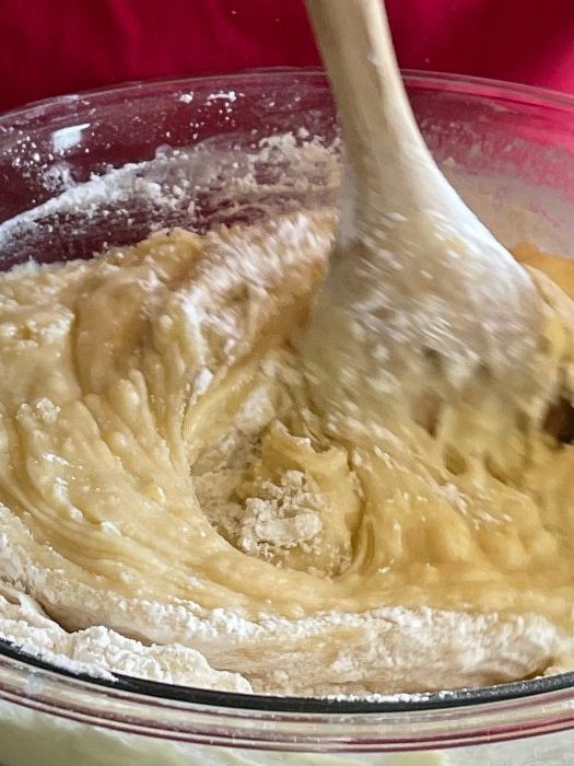 stirring batter-lemon zucchini bread