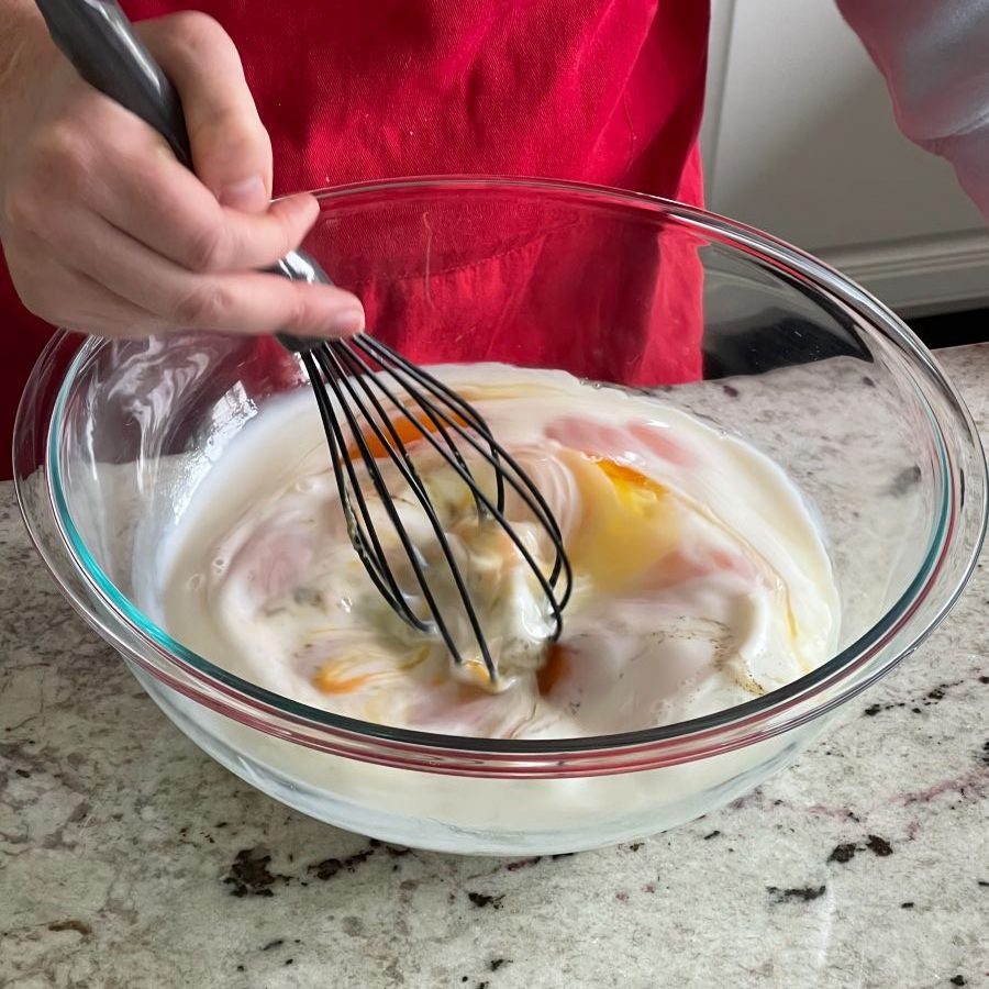 breakfast frittata whisk eggs and milk