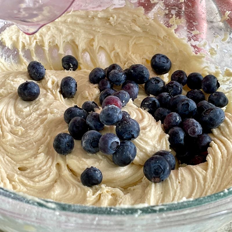 fold blueberries into batter