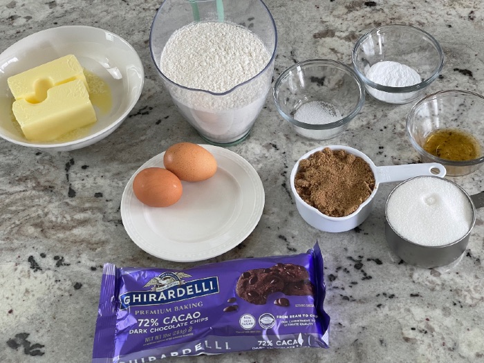ingredients for dark chocolate chip cookies