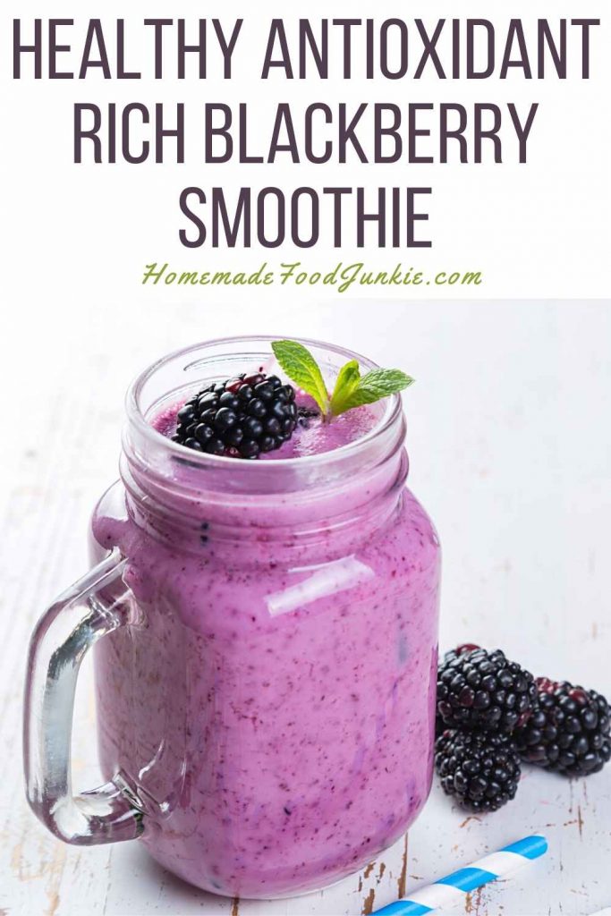 Healthy antioxidant rich blackberry smoothie-pin image