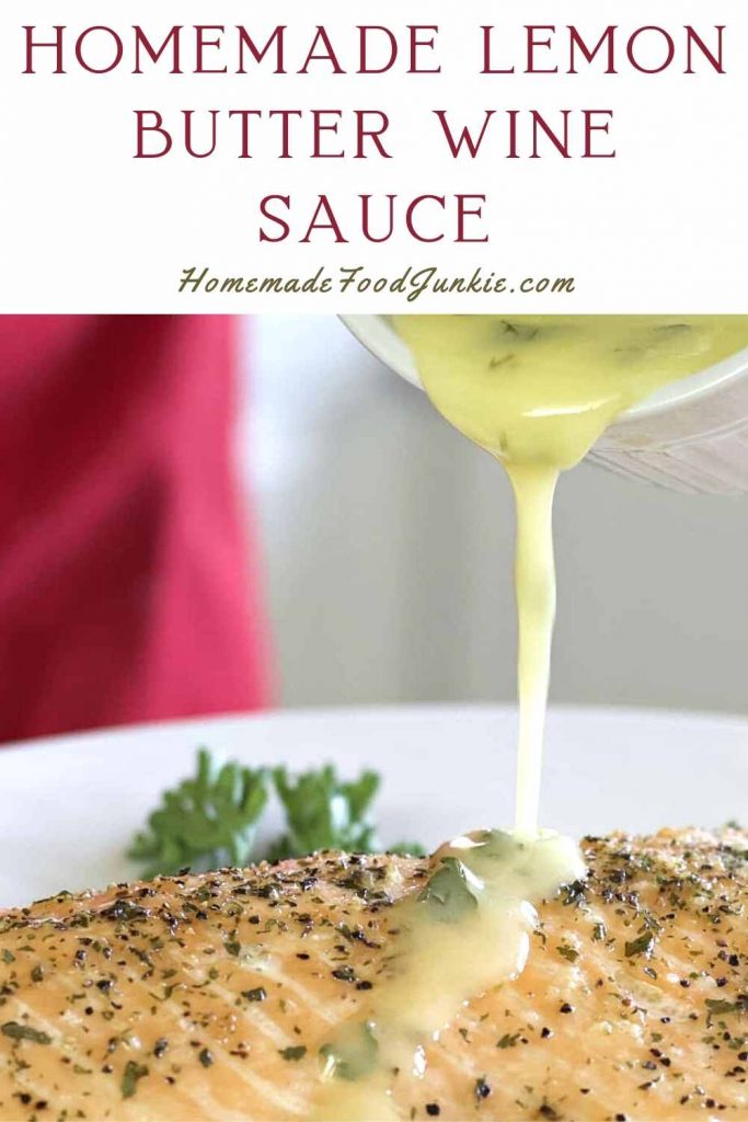 Homemade lemon butter wine sauce-pin image