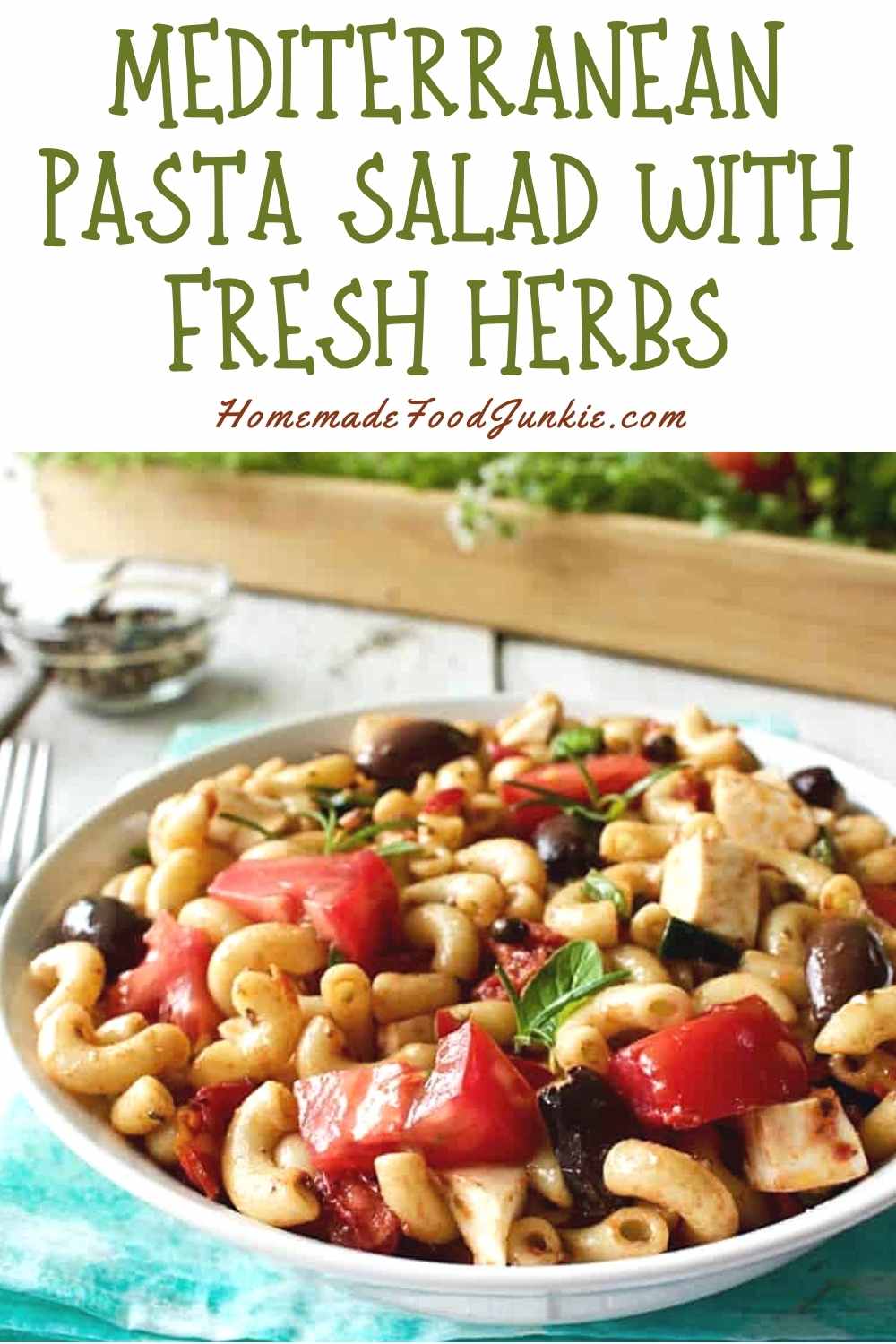 Mediterranean pasta salad with fresh herbs-pin image