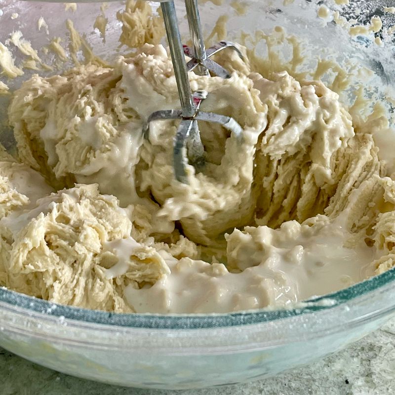 mixing in buttermilk and dry ingredients