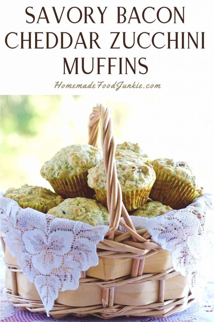 Savory bacon cheddar zucchini muffins-pin image