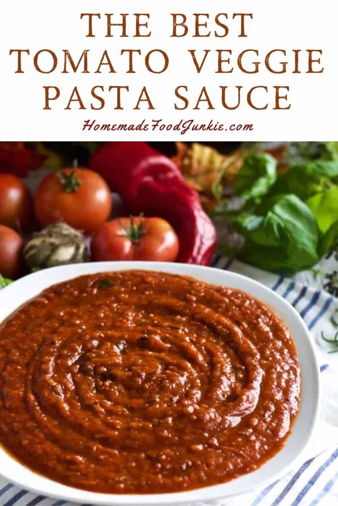 The best tomato veggie pasta sauce-pin image