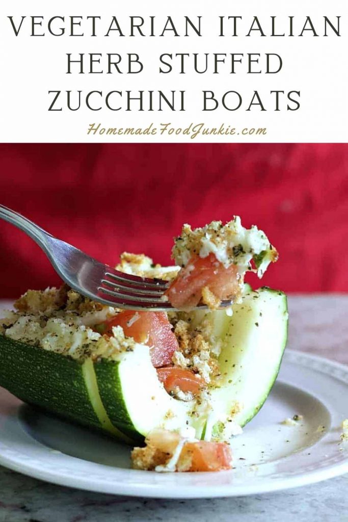 Vegetarian italian herb stuffed zucchini boats-pin image
