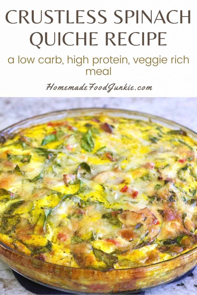 Crustless spinach quiche recipe-pin image