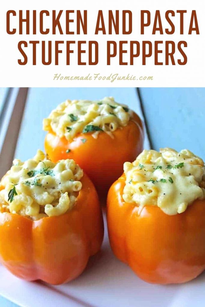 Stuffed Pasta Bell Peppers 8 Chicken and pasta stuffed peppers-pin image