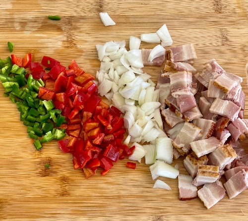 chopped vegetables and bacon