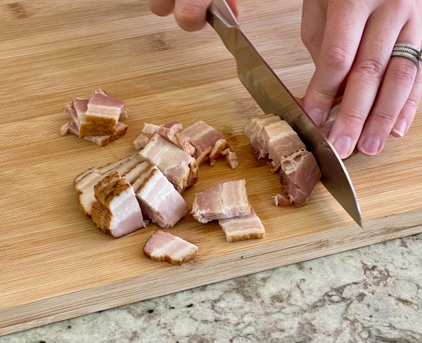 chopping bacon