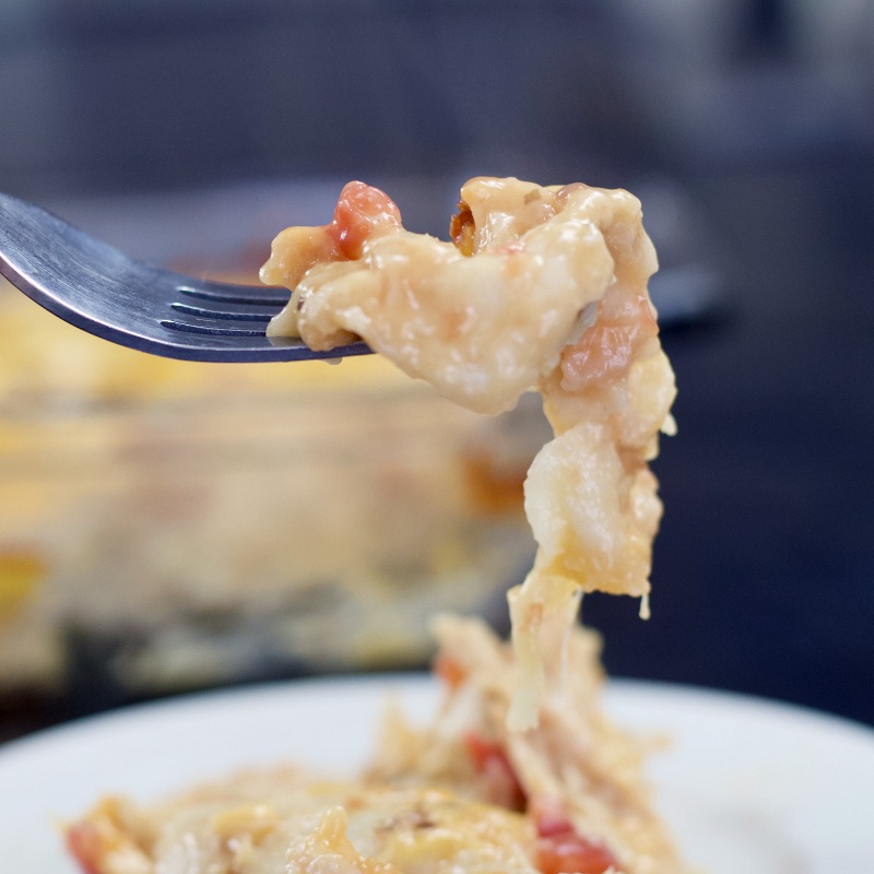king ranch chicken on a fork