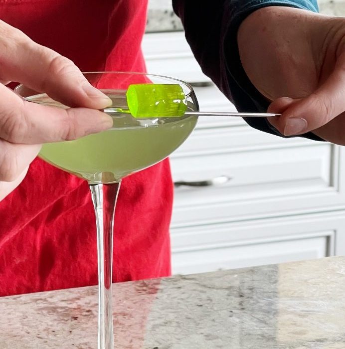 Garnishing Green Apple Jolly Rancher drink