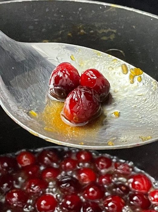 cooked and burst cranberries