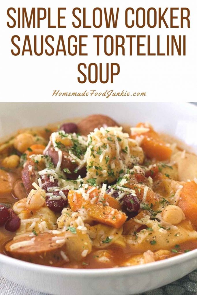 Simple slow cooker tortellini soup-pin image
