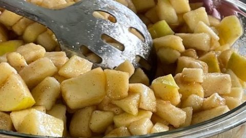 stirring apple pie filling