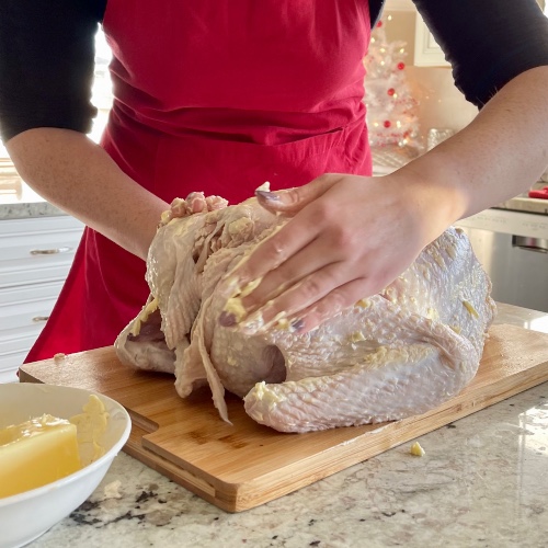 buttering a buttermilk brined turkey-