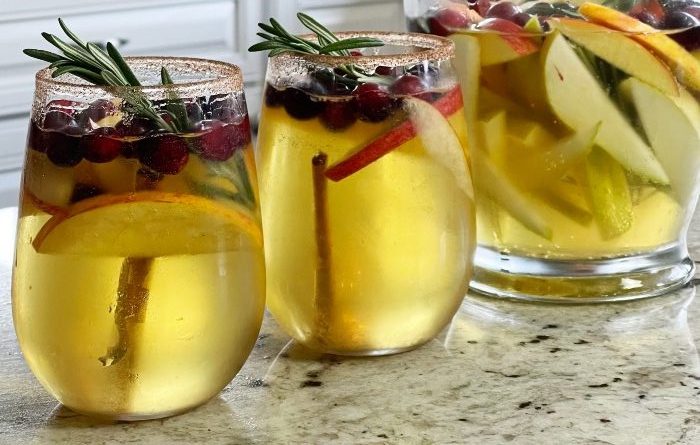 Christmas sangria garnished cups