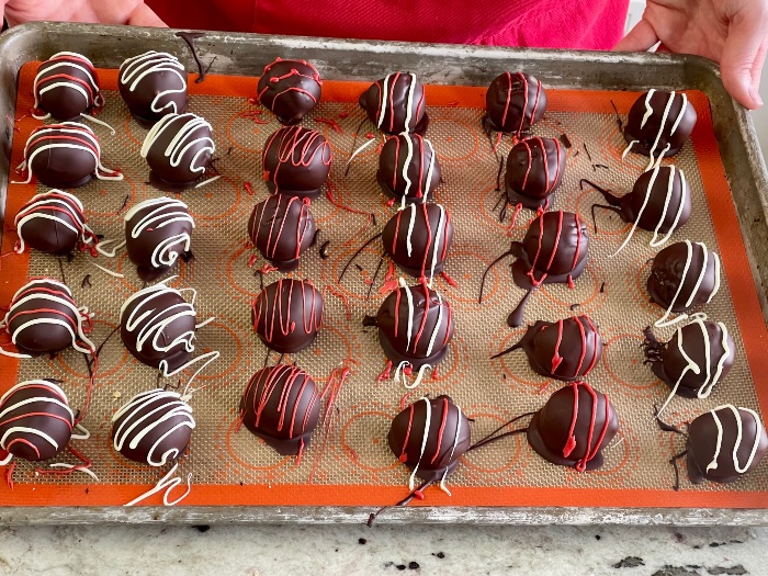 peanut butter truffles on tray