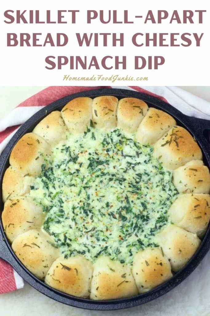 Skillet pull-apart bread with cheesy spinach dip-pin image