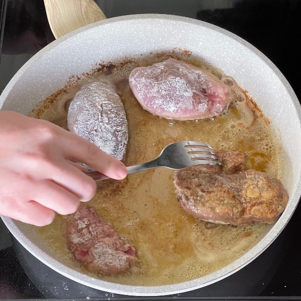 turning browned pheasant breasts