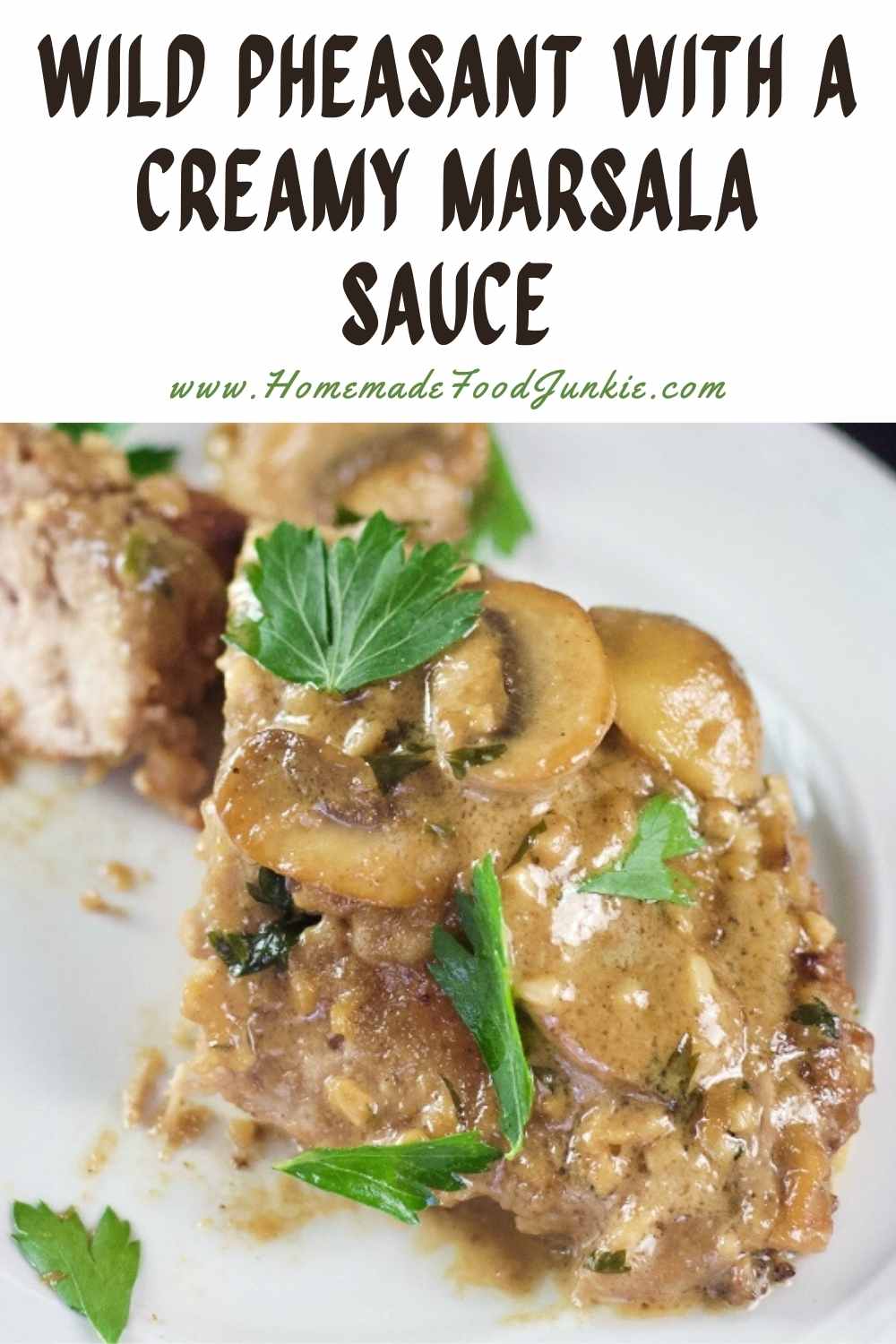 Wild pheasant with a creamy marsala sauce-pin image